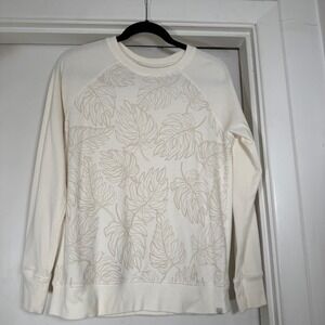 Eddie Bauer Womens Cream Floral Print Crewneck Sweatshirt Comfy Relaxed Fit